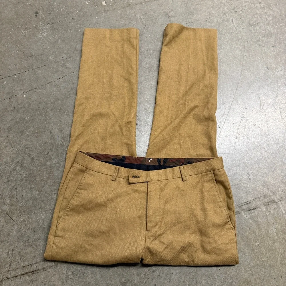 Paisley & Gray Mens Slim Fit Dress Pants Camel Tan Textured Trousers 34x32
